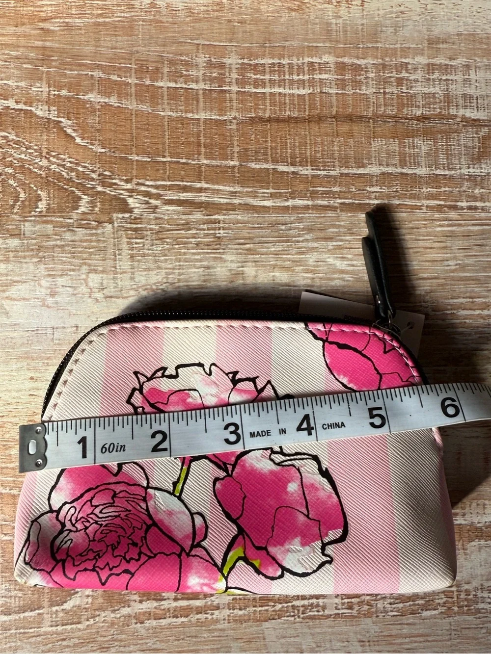 Victoria's Secret Pink Striped Floral Cosmetic Pouch
